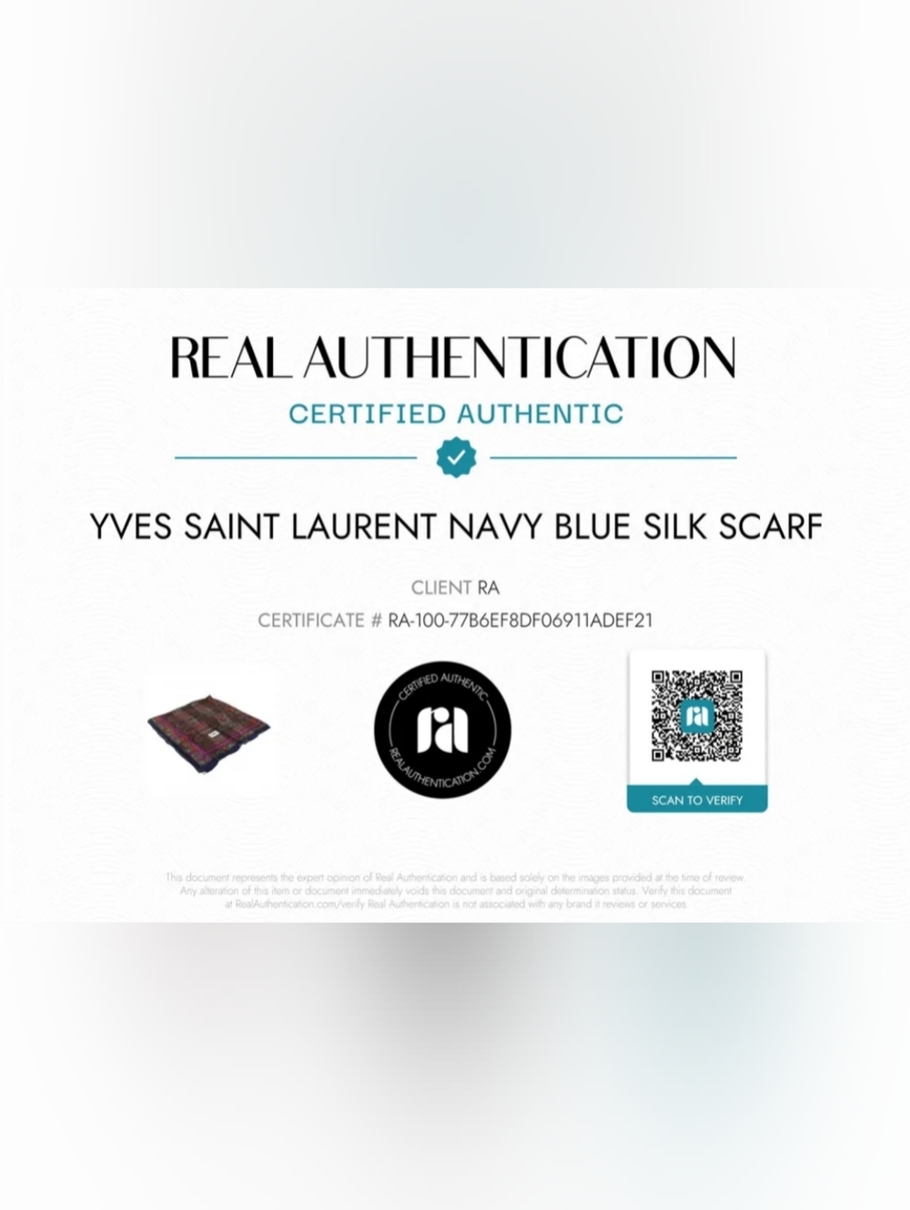Yves Saint Laurent (YSL) Vintage Scarf W/ COA - Picture 8 of 9